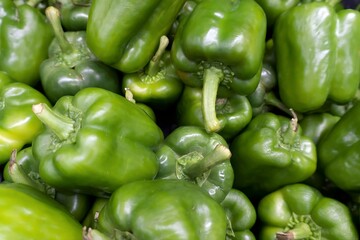 Obraz na płótnie Canvas Selective focus image of green bell pepper or capsicum at market. Food concept