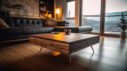 Product Presentation background, a Coffee Table in a Cozy Home Corner, Generative AI