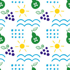 Geometric summer fruit pattern with colorful simple shapes. Scandinavian style flat abstract vector pattern design. Seamless pattern