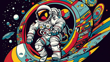 Intricate Spacesuit of a Determined Cosmonaut: Captivating Cartoon Vector Illustration of Brave Astronaut's Epic Journey