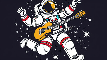 Cheerful Astronout Playing Guitar in a Cosmic Wonderland