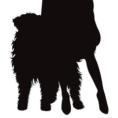 Vector silhouette of woman with her dog on white background.