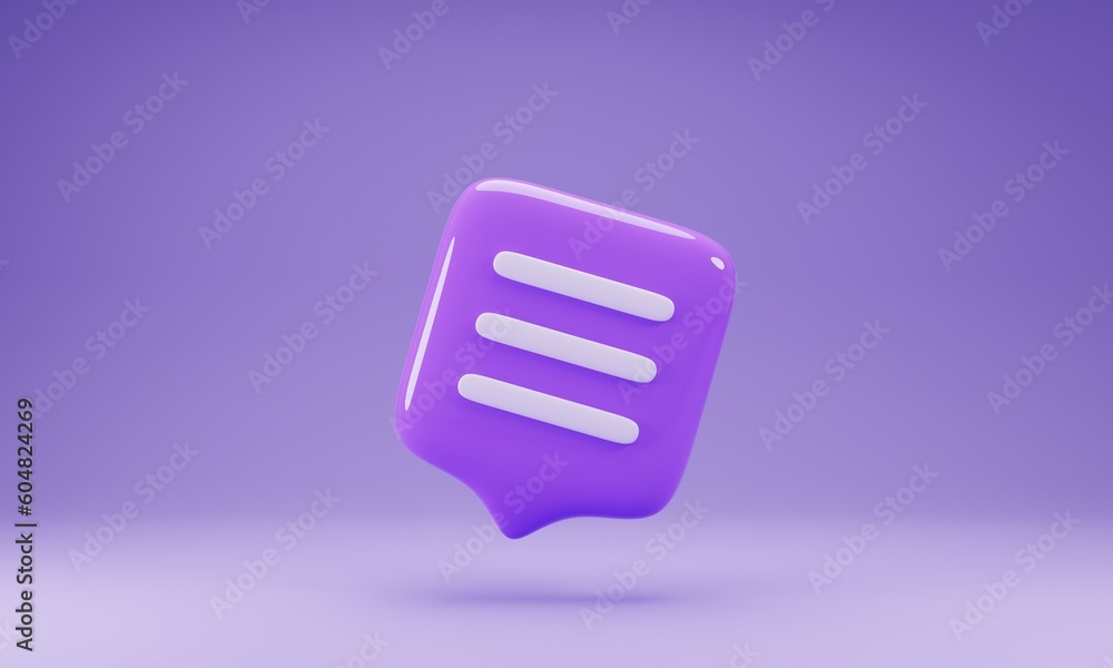 Poster bubble chat icon isolated on purple background. chat notification sign concept. 3d rendering illustr