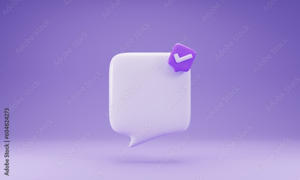 Poster 3d rendering bubble chat with checklist icon isolated on purple background. 3d illustration