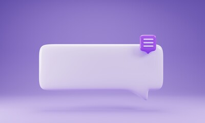 Bubble chat icon isolated on purple background. 3d rendering illustration