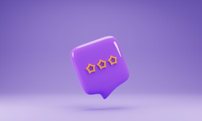3d rendering speech bubble with stars icon isolated on purple background. 3d illustration