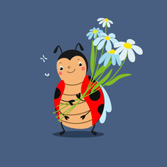 Funny ladybug with flowers - 604824643