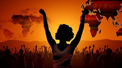 Fototapeta na wymiar Beautiful africa freedom day banner, great design for any purposes. Black background. Template, background, banner, card, poster. Heart symbol. Generative Ai.