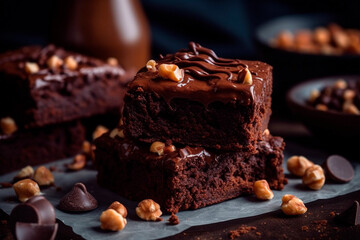 Brownie with hazel nuts created with Generative AI technology