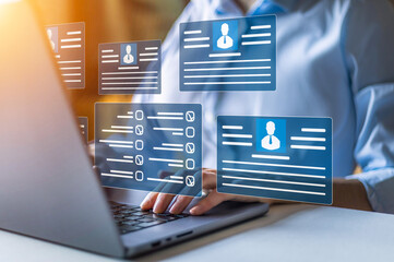 Human resources and management concept. Employees must complete the online survey form answer the...