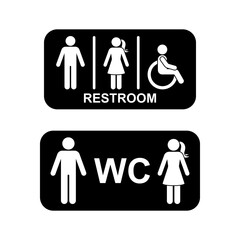 Public toilet man woman people with disability WC direction vector set. Restroom sign symbol stick figure icon silhouette pictogram