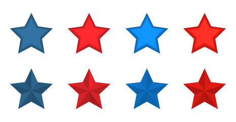 A set of colorful stars isolated on a white background. Red, blue, white. Colors from deeper to brighter.