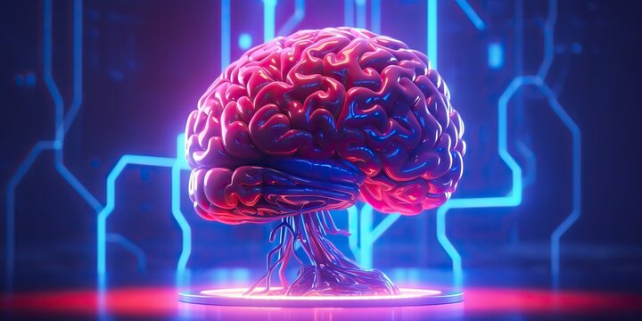 AI Generated. AI Generative. AI intelligence artificial brain head mind syntwave style future edication program. Graphic Art Illustration