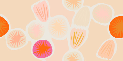 Bright abstract botanical shapes ethnic style pattern. Collage floral contemporary print. Fashionable template for design. 