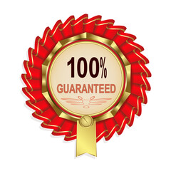 Red emblem with gilding and with the text of the guarantee.