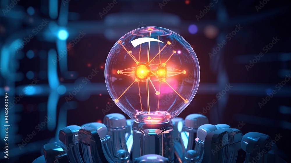 Wall mural lght bulb and robot concept. nuclear energy background future innovation. generative ai