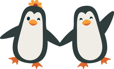 Cute penguin couple isolated on white background. Vector illustration.