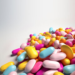 Obraz na płótnie Canvas pile of colorful pills isolated on white background, generative ai