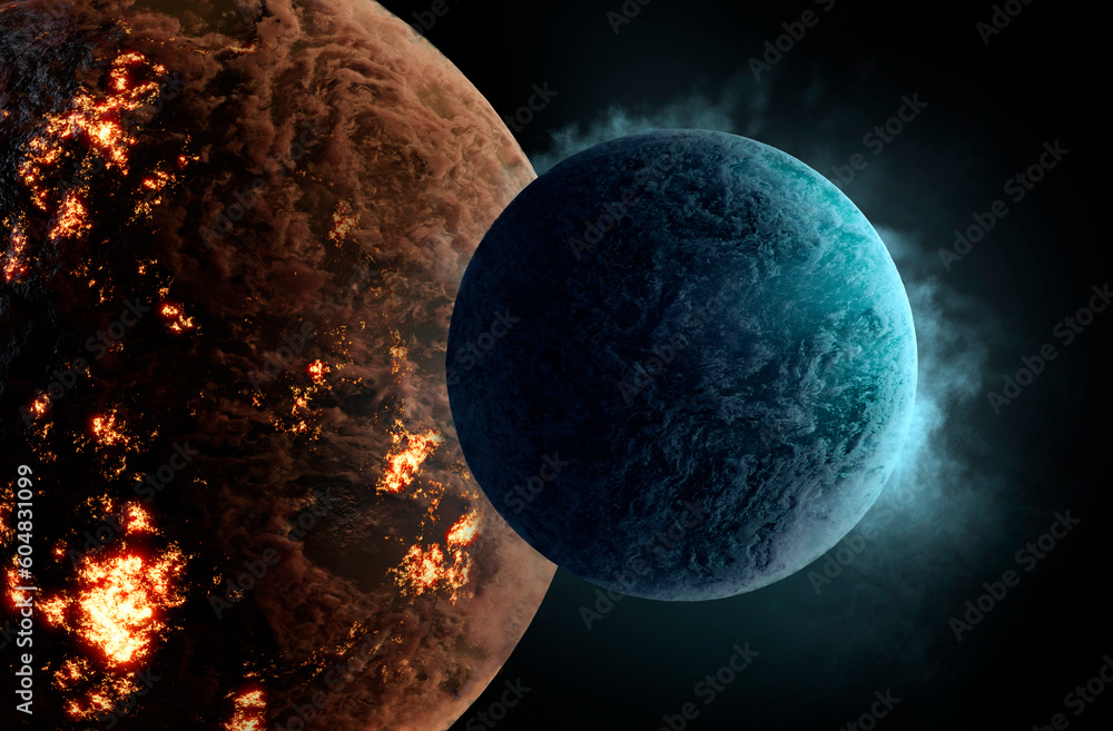 Wall mural gas giant planets in deep space. 3d animation