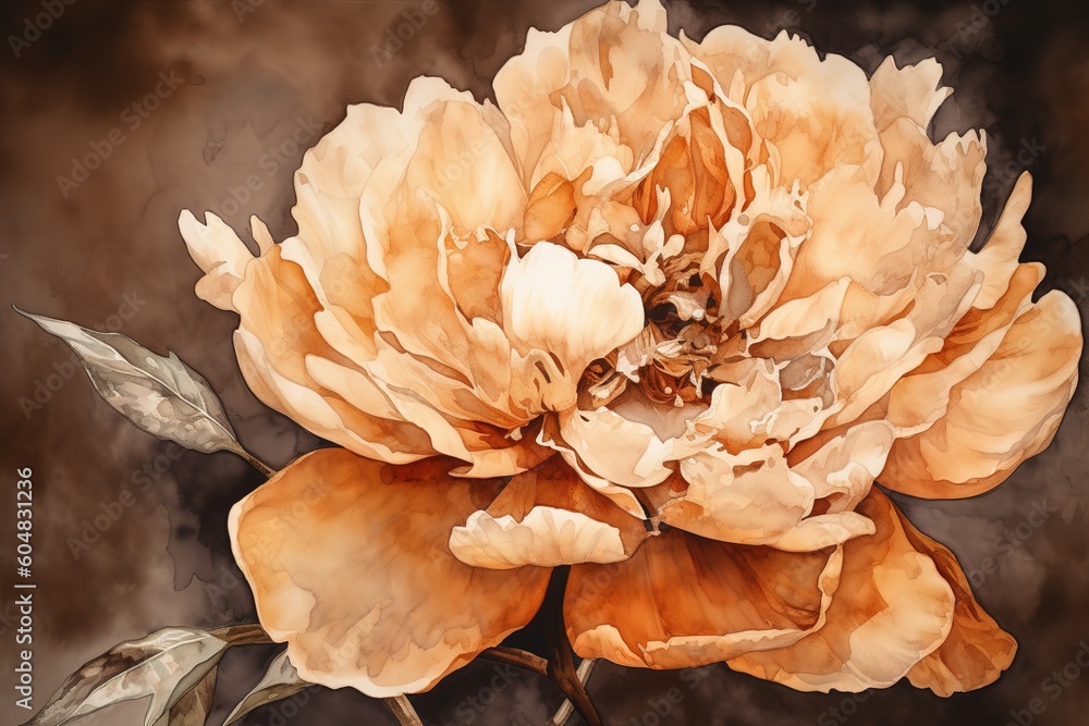 Poster a picture of a huge orange bloom on a backdrop of brown generative ai