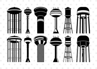 Fototapeta premium Water Tower SVG Cut Files | Water Tower Silhouette | Gilbert Water Tower Svg | Farm Svg | Gruene Tower Svg | Water Svg | Water Tower Bundle