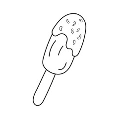 Isolated doodle ice cream on sticks, popsicle black and white. Outline vector Icon sweets concept.