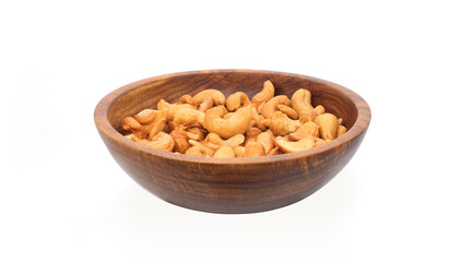 nuts wood bowel isolated top-view cashew