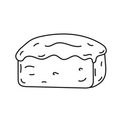 Isolated doodle bread, Candied cake black and white. Outline vector illustration Icon sweets concept