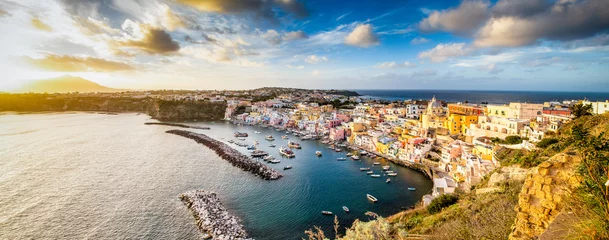 Foto op Plexiglas Positano strand, Amalfi kust, Italië beautiful italian island procida famous for its colorful marina, tiny narrow streets and many beaches