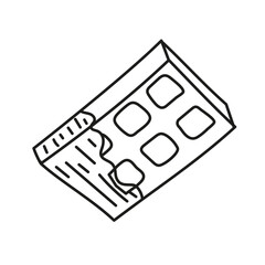 Isolated doodle Chocolate bar black and white. Outline vector illustration. Icon sweets concept.