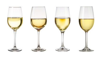 set of isolated illustrations of white wine glasses. Created with Generative AI - obrazy, fototapety, plakaty