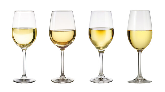set of isolated illustrations of white wine glasses. Created with Generative AI