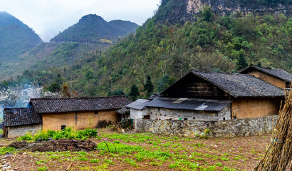 Fototapeta na wymiar Houses in Dong Van town, Ha Giang province, Vietnam. 
