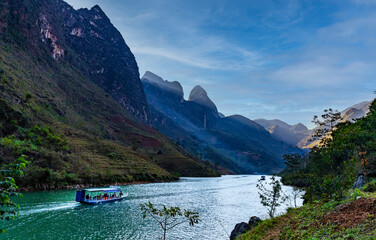 Nho Que River's Cultivation Canyon.  A river located famous in Ha Giang Vietnam is jade green