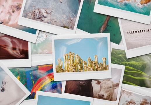 Mockup of customizable instant camera photo prints full frame