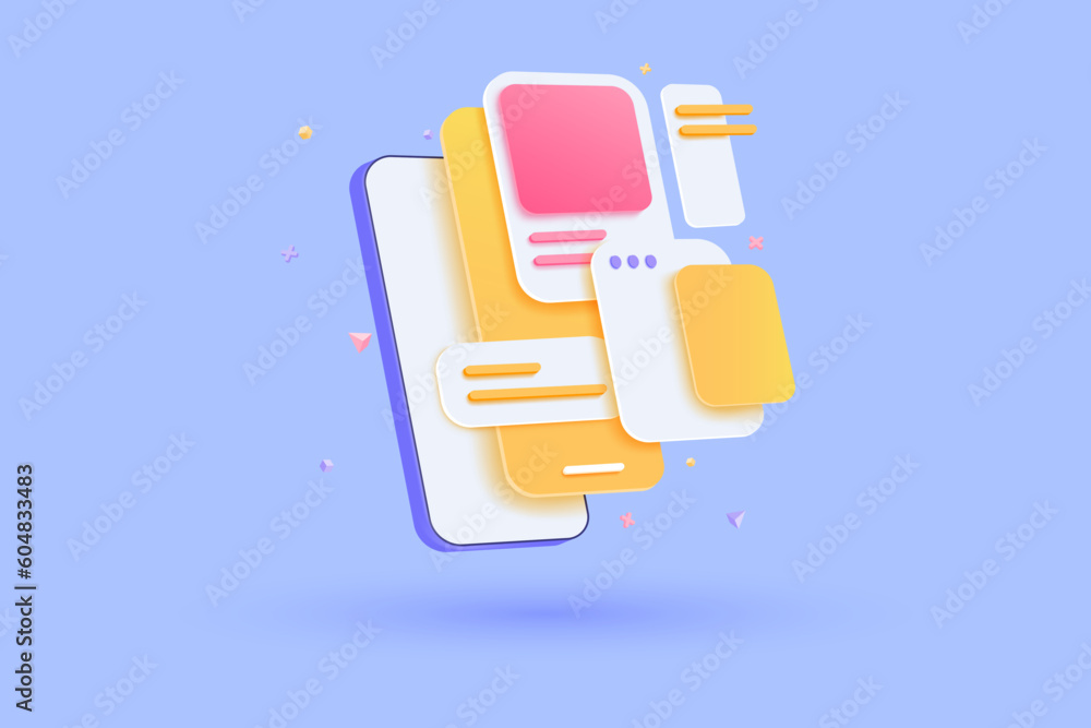 Aufkleber 3d application development and ui-ux design concept, smartphone app design layout interface. 3d vect