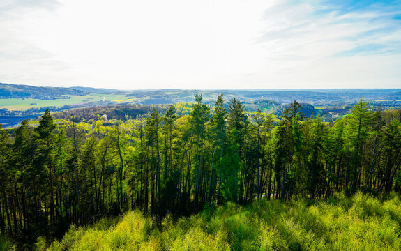 Landscape at Ebberg near Balve. Green nature with forests and meadows.
