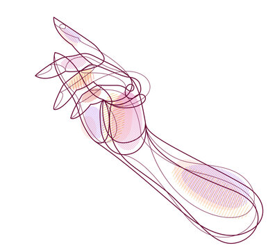 recommend clip art: Woman hand pointing finger or pushing a button vector linear illustration isolated, female hand showing line art drawing.