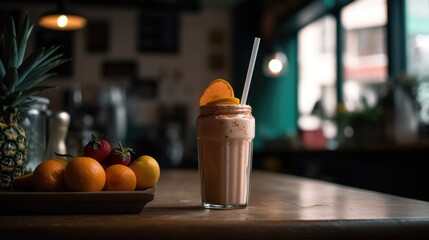 Fototapeta na wymiar Commercial shot of smoothie on table