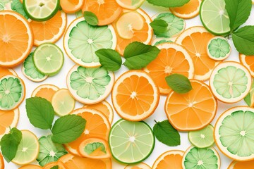 Fototapeta na wymiar Summer background citrus fruits with mint, mojito cocktail. Generative AI