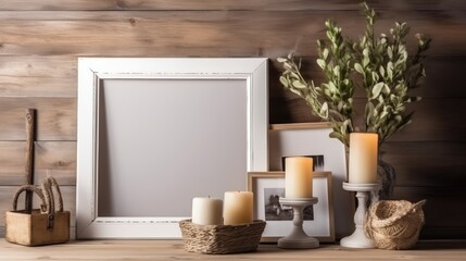 Blank photo frame on table