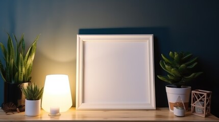 Blank photo frame on table