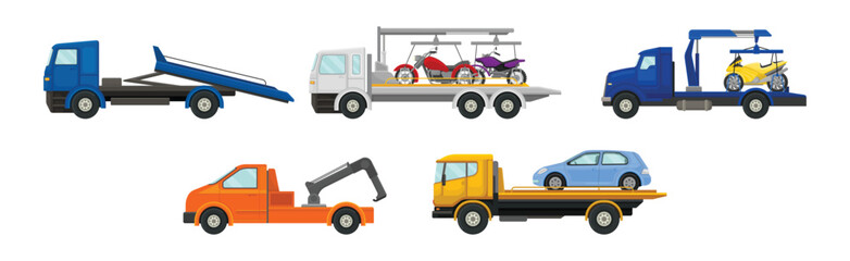 Plakat Tow Truck or Wrecker as Lorry Moving Disabled or Improperly Parked Motor Vehicle Vector Set