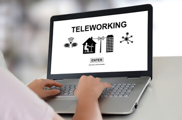 Fototapeta na wymiar Teleworking concept on a laptop