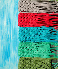 Small bags knitted with macrame technique.