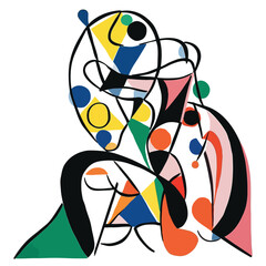 Expressive and abstract vector artwork featuring a person depicted in a unique hand-drawn style, with stylized brush strokes and a burst of vivid colors.
