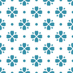 Seamless pattern with blue flowers and circles