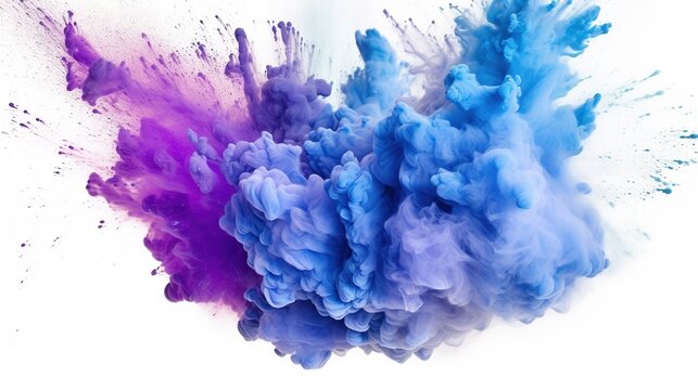 Abstract watercolor background. Vibrant blue and purple powder exploding on white background. generative ai