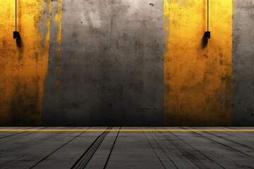 Abstract architecture grey yellow concrete wall and lines Generative AI