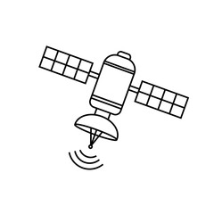 Artificial satelite in orbit around earth. Satellite icon, logo and illustration